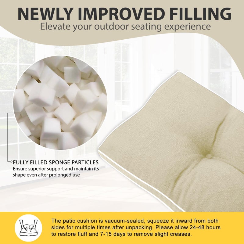 Favoyard Outdoor Bench Cushion 36 x 14 Inch Water-Resistant & 3-Year Fade Resistant Patio Furniture Cushions Tufted Garden Seat Pads for Indoor/Outdoor Porch Sofa Settee Couch with Ties, Beige - Image 4